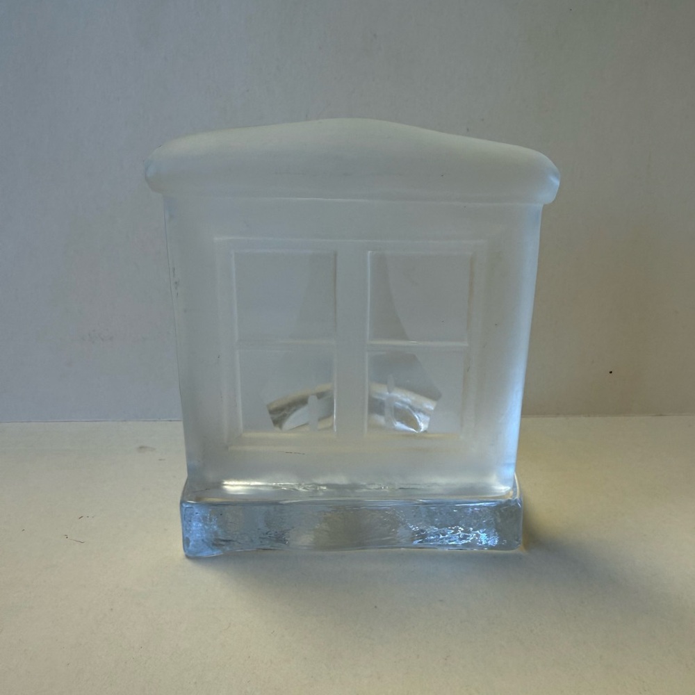 Nybro Glass Block Votive Candle Holder Frosted Glass Window with Candles